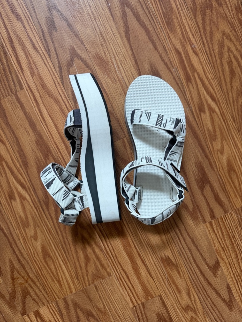 Teva White Sandals with Black Patterned Straps